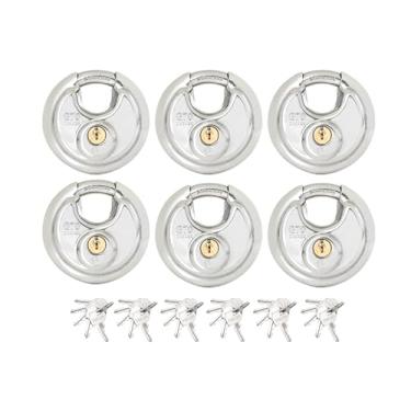 Imagem de Zarker Cadeados similares com chave G70, trava de disco de aço inoxidável resistente – Corpo e manilha de aço inoxidável de 70 mm, 30 chaves, garagem, armazéns, ao ar livre, pacote com 6