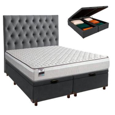 Imagem de Cama Box Bau + Colchão Queen Molas Ensacadas Hanover Inducol + Cabecei