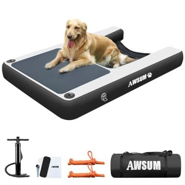 Imagem de AWSUM XL Rampa inflável para cães flutuando para cães de até 109 kg na água, flutuante, escada, degraus para lagos, fácil acesso, rampa de piscina para cães