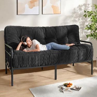 Imagem de MAXYOYO Colchão Futon Queen de 20 cm, sofá futons ultra grosso, sofá-cama, sofá-cama adornado, colchão de chão para adultos, enchimento de espuma desfiada (moldura não incluída), preto