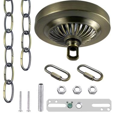 Imagem de ECUDIS Kit de toldo para luminárias, 1,5 cm de diâmetro e 1,5 m de corrente luminária com pingente inclui ferragens de montagem para lustres ou luminárias swag, carga máxima de 22,7 kg (bronze antigo)