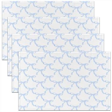 Imagem de Feelyou Jogo americano com estampa de laço azul para cozinha, mesa de jantar, decoração de ambientes internos e externos, conjunto para crianças, meninos, meninas, conjunto de 4 jogos americanos de