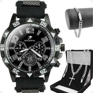 Imagem de Relogio Masculino Aço Inox + Corrente Cruz + Pulseira Qualidade Premium Pesado Religios...