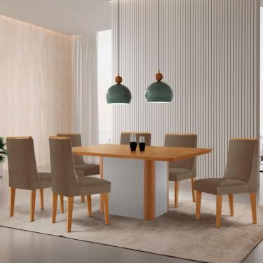 Imagem de Mesa De Jantar Isadora 180cm Tampo Mdf Laminado Veludo Capuccino Naturale Off White