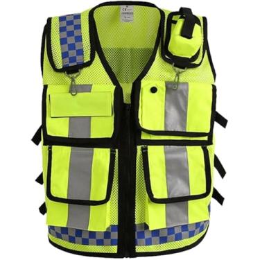 Imagem de Colete De Trânsito Policial Com Malha Amarela Reflexiva, Colete De Alta Visibilidade Com Bolsos E Zíper Para Trabalhadores Ao Ar Livre, Trabalho De Trânsito E Corrida