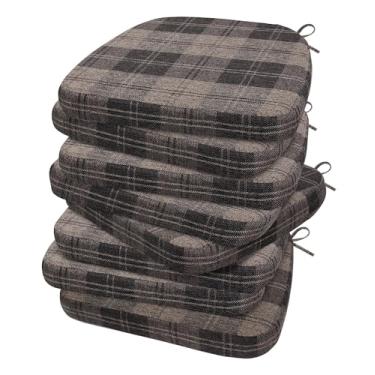 Imagem de AAAAAcessories Almofadas de cadeira em forma de D, almofadas de cadeira de jantar de 5 cm de espessura com laços e removíveis, capa lavável na máquina, 43 x 40 cm, conjunto de 8, xadrez marrom