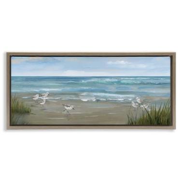 Imagem de Stupell Industries Tela flutuante marrom Sandpiper View From Beach Design de arte de parede por Nan, 35,5 x 78,5 cm