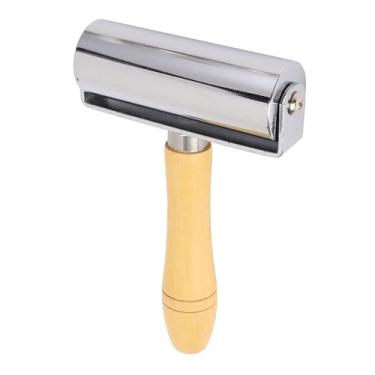 Imagem de Roller de couro prensa costura rolagem artesanal ferramenta de laminação de aço inoxidável com alça de madeira ferramenta profissional de couro para criação de couro e projetos (L 10cm)
