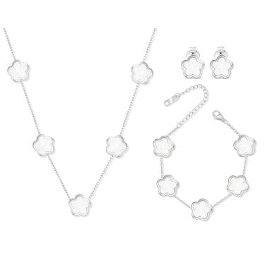Imagem de PRIMATORIA Conjunto de joias de trevo de cinco folhas para mulheres | Brincos de colar de pulseira banhados a ouro 18 K | Gargantilha da sorte de 5 folhas e brincos de orelha para mãe e filha