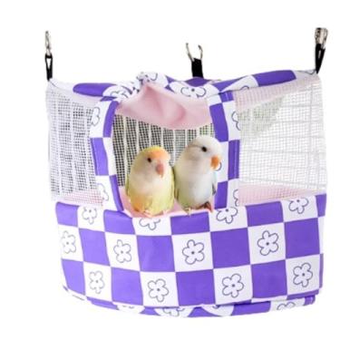 Imagem de CXYYXF Ninho de pássaro respirável para casa de pássaros de verão cabana de galpão rede suspensa para gaiola cabana de papagaio refúgio para hamster periquito periquito calopsitas Lovebird (roxo, M)