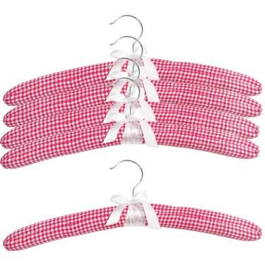 Imagem de Cabides acolchoados com estampa xadrez para mulheres, cabides de cetim acolchoados para vestidos de noiva, cabide macio e acolchoado para suéter, casaco, roupas (5, vermelho)