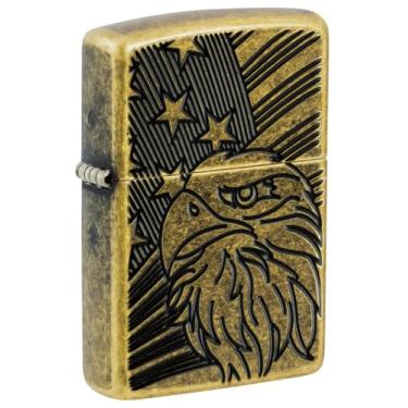 Imagem de Zippo Isqueiro de bolso de latão antigo com design de águia e bandeira