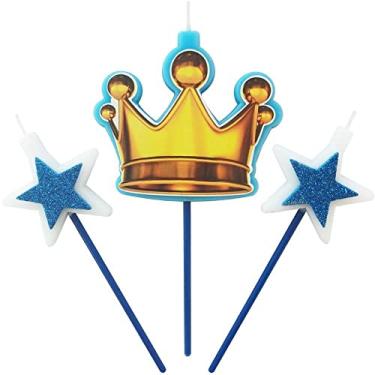 Imagem de Vela Para Aniversário, Make +, Coroa Azul, Com 3 Peças