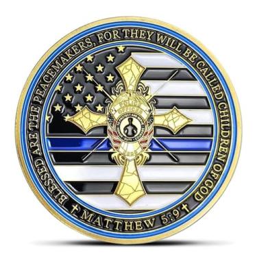 Imagem de Thin Blue Line Police Officer Military Challenge Coin - Matthew 5:9 Officer's Prayer Coin Law Enforcement Token