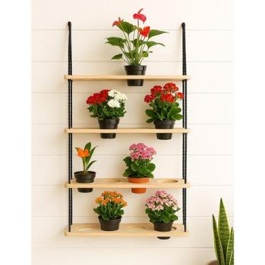 Imagem de Suporte Jardim Horta Vertical suspensa Com 4 Prateleiras de madeira Fu