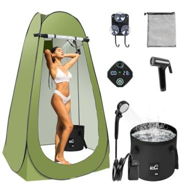 Imagem de Tenda de chuveiro pop-up para acampamento, barraca de chuveiro portátil para uso ao ar livre com chuveiro recarregável de 6000 mAh (verde)