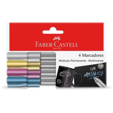 Imagem de Estojo Marcador Permanente com 4 Cores Metálicas - Faber Castell - Fab