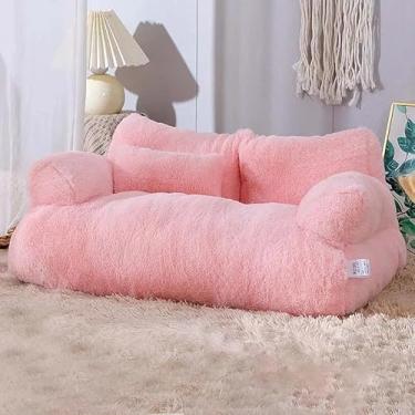 Imagem de Sofá Cama Pet de Pelúcia – Sofá para Gatos e Cães Pequenos, Design Antiderrapante com Capa Removível e Lavável (Rosa, 65x46x30cm)