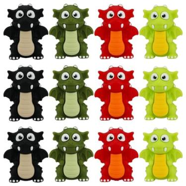 Imagem de AELUUAKE 12 peças de contas de silicone dragão 3D personagens de dragão fofas contas focais berloques de borracha animal 3D artesanato espaçador solto contas a granel para canetas, chaveiros, pulseira