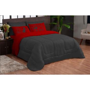 Imagem de Edredom eu te amo vermelho preto 05 peças casal queen box dupla face -