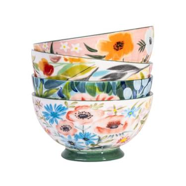 Imagem de Berry President Conjunto de 4 tigelas de cerâmica, para servir, cereais, sopa, salada, macarrão, ramen, etc. Tigela de jantar de café da manhã, tigelas coloridas sob o esmalte, pode ir à máquina de