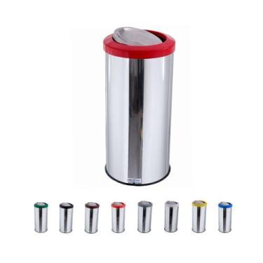Imagem de Lixeira Redonda Flip Top Aro Plástico Miolo Inox 35L - CM Design, Verm