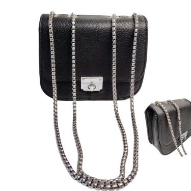 Imagem de Bolsa Carteira Clutch Feminina Transversal Festa com Alça Corrente Metal Prata Elegante Versátil (PRETA)