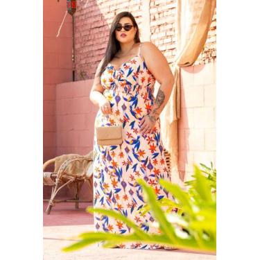 Imagem de Vestido Longo Tropical Estampa Bege Plus Size - Domenica Solazzo, Bege