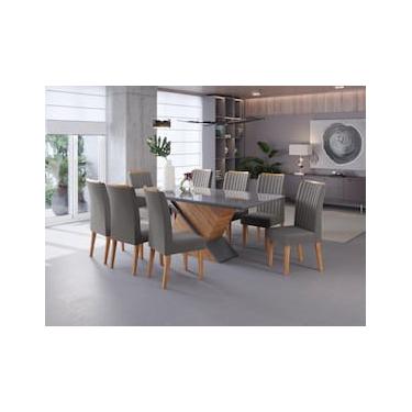 Imagem de Conjunto Mesa de Jantar Viero Atlantis 200x90cm 8 Cadeiras Estofadas Tampo de Vidro Revestimento em Veludo