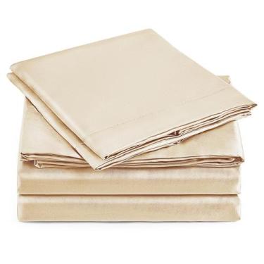 Imagem de Conjunto de lençóis Love's Cabin Satin Bege completo com bolso profund