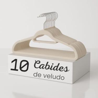 Imagem de Kit 10 Cabides Veludo Slim para Roupas Antideslizantes Giratório (Bege)