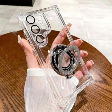 Imagem de HJZSZX Para Samsung S24Ultra Luxury Glitter Magnetic Bracket Case Capa de silicone à prova de choque (para Samsung S24Ultra/Clear)