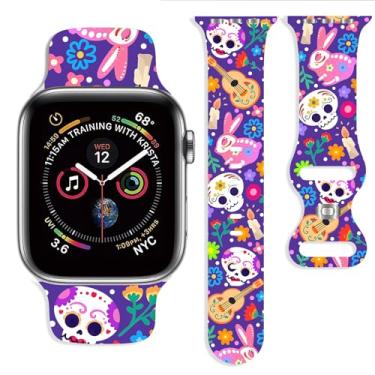 Imagem de Pulseira de Halloween compatível com Apple Watch de 38 mm, 40 mm, 41 mm, 42 mm, 44 mm, 45 mm, 46 mm, 49 mm, ajustável, substituível, de silicone macio para iWatch Ultra, séries 10, 9, 8, 7, 6, 5, 4, 3