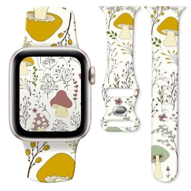 Imagem de Pulseira de silicone compatível com Apple Watch de 38 mm, 40 mm, 41 mm e 42 mm, para séries 10, 9, 8, 7, 6, 5, 4, ultra 2/1 SE, pulseira de substituição macia ajustável (Cute Mushroom)
