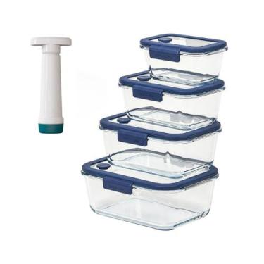 Imagem de Conjunto de Potes de Vidro Hermético Retangular - Bomba Manual de Sucç