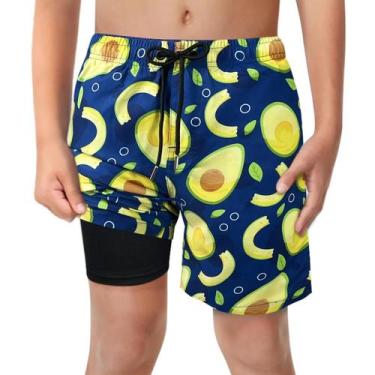 Imagem de Calções de banho LUCOWEE Boys Avocado Fruit com forro de cueca boxer