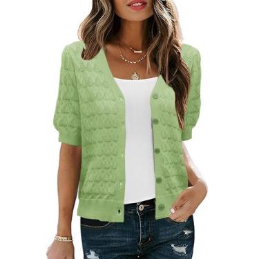 Imagem de Cardigã IECCP Cropped Crochet 2025 Spring Feminino Verde Tamanho S