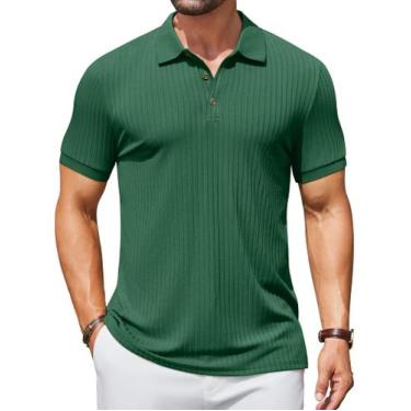 Imagem de Camisa polo masculina COOFANDY Slim Fit, manga curta, verde