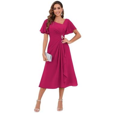 Imagem de Vestido VGZ Chiffon Mãe do Noivo Fúcsia com decote em V tamanho 14