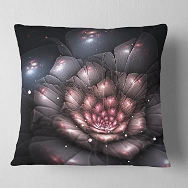 Imagem de Designart Fractal Flower with Pink Details' Throw Floral Sala de estar, sofá, enchimento de almofada + capa de almofada impressa em ambos os lados 45,72 x 45,72 cm