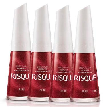 Imagem de Kit 4 Esmalte Risqué Cor Rubi Hipoalergênico Metálico com 8ml