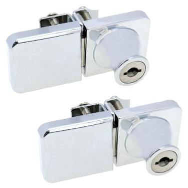 Imagem de LICTOP 2 conjuntos de fechadura de porta de vidro relógio de joias de porta dupla para armários de exibição de telefone com trava de arquivo livro de segurança sem broca para porta de vidro de 5-8 mm (407 chaves de porta dupla)