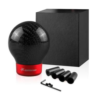 Imagem de RYANSTAR Botão de câmbio de fibra de carbono, bola redonda, câmbio de marcha, alavanca de câmbio manual para carro com adaptador de 8 mm/10 mm/11 mm