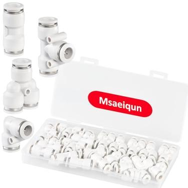 Imagem de MSAEIQUN 20 peças 1/4 polegada od push to connect kit acessórios de linha de ar 5 divisores + 5 cotovelos + 5 dentes + 5 acessórios pneumáticos de linha de ar reta conectores pneumáticos de liberação