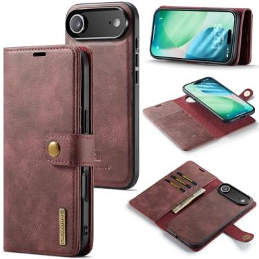 Imagem de DG.MING Capa carteira de couro magnética destacável 2 em 1 para iPhone Air, capa flip com 3 compartimentos para cartão, 1 compartimento oculto para dinheiro, suporte flip e capa de telefone à prova de
