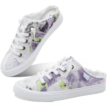 Imagem de Obtaom Tênis feminino de lona mules viscoelástico moderno confortável sem cadarço sem costas nuas, Roxo/branco, 40