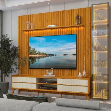 Imagem de Rack com Painel para Tv 84 Polegadas Pés em Madeira Maciça 100% Mdf Nobre Clean/magnífico/luminare Naturale/Off White