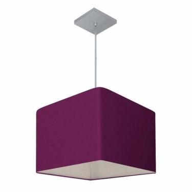 Imagem de Lustre Pendente Quadrado Vivare Md-4059 Cúpula Em Tecido 21/35x35cm - Bivolt Roxo 110v/220v