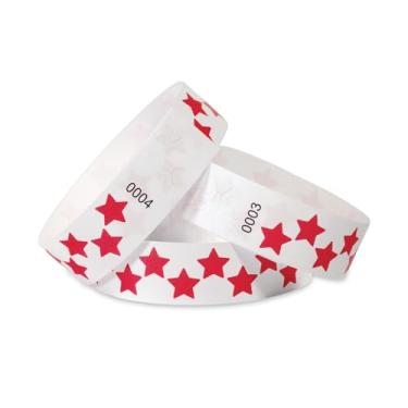 Imagem de 500 pulseiras de papel estrelas para eventos à prova d'água, pulseiras leves de identificação de festivais, pulseiras adesivas neon para eventos (vermelho)