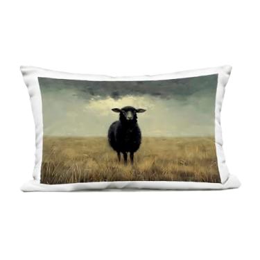 Imagem de Stupell Industries Almofada estampada para ambientes externos Black Sheep in Field, 35 x 18 x 50 cm
